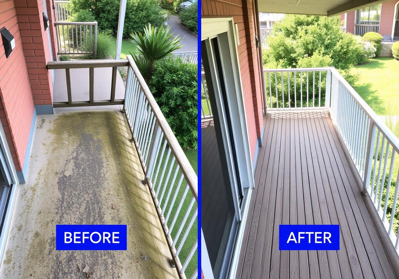 Before and after deck cleaning Strata Balcony — West Kelowna